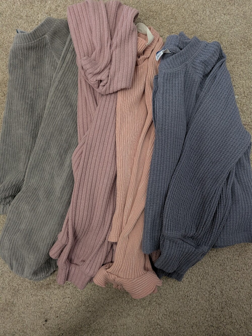 Set of 4 Girls Ribbed/Waffle Textured Tops